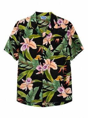 Vintage 1990s Wave by Scorpio Hawaiian Tropical Camp Shirt USA Made Cotton